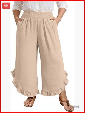 High Waisted Wide Leg Palazzo Pants Plus Size Flowy Lounge Trousers with Pockets
